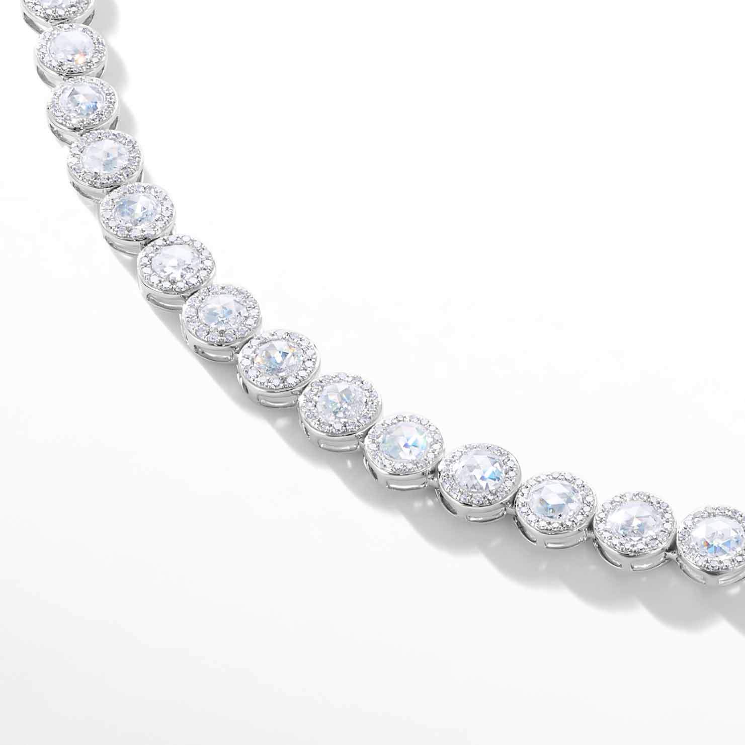 Image of 64Facets rose cut diamond tennis necklace with brilliant cut pave diamonds and 18K white gold